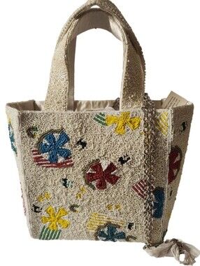 Handcrafted In India Viral Beaded Beach  Tote Bag Nwt